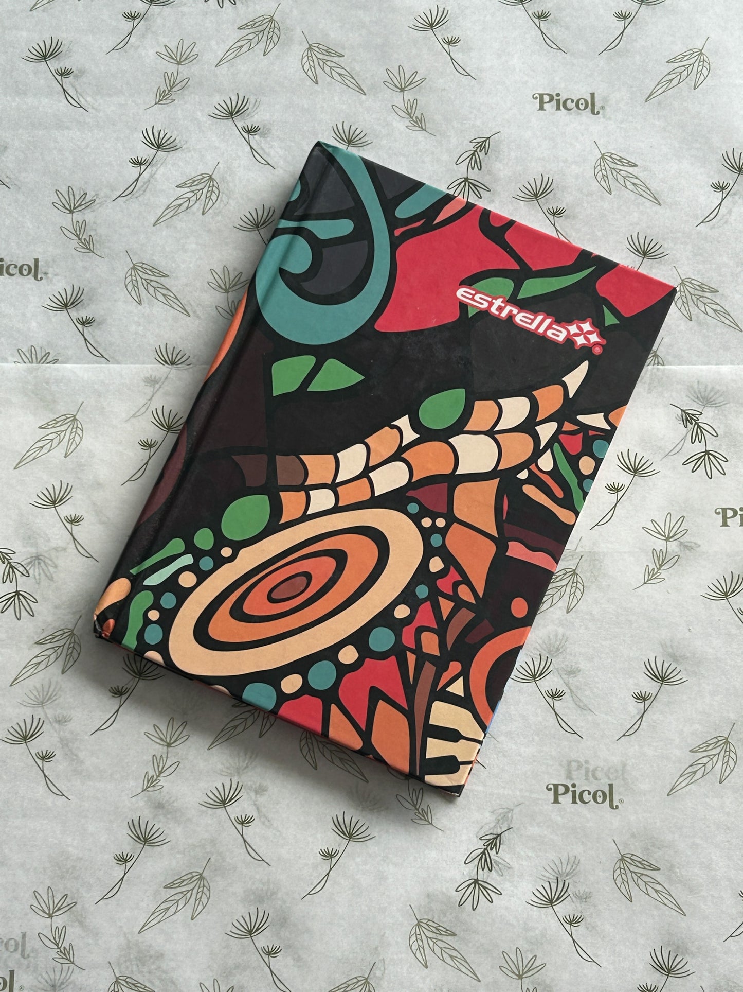 Libreta mini pasta dura hojas de raya estrella naranja