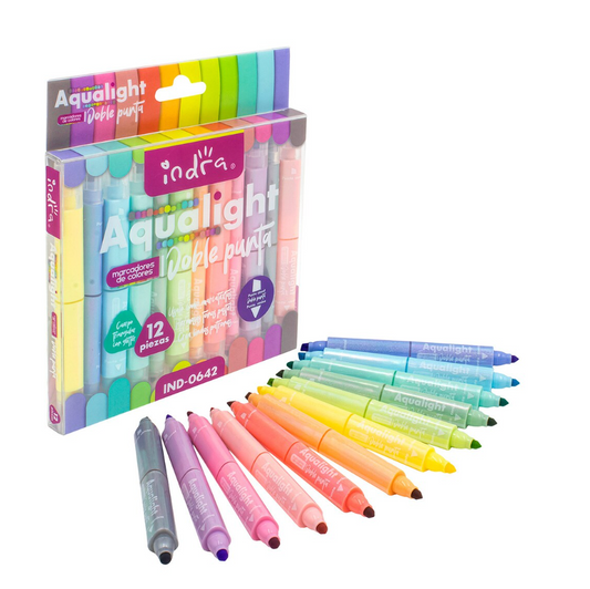 Set de 12 Marcadores Doble Punta Indra Tonos Pastel