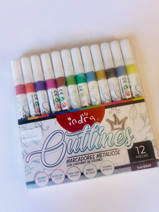Marcadores outliners - metalicos con 12 - blancos decorados