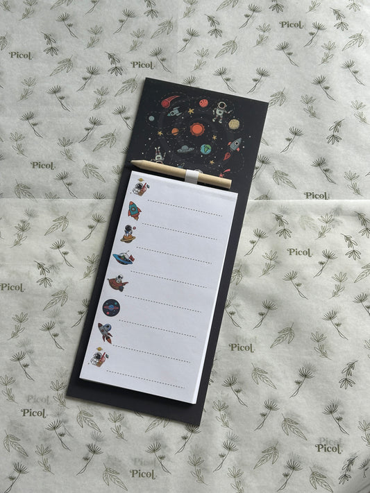 Block de notas para refrigerador con iman astronautas