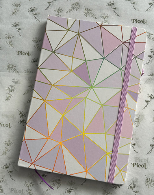 Libreta raya triangulos rosa 14x21.5 pasta dura