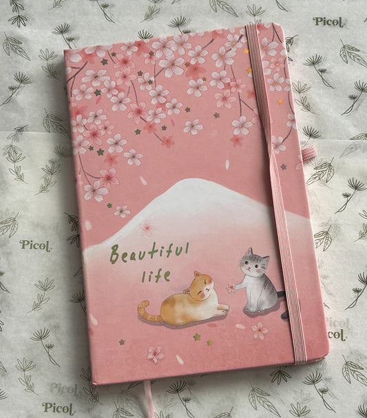 Libreta raya gatos cerezo  14x21.5 pasta dura