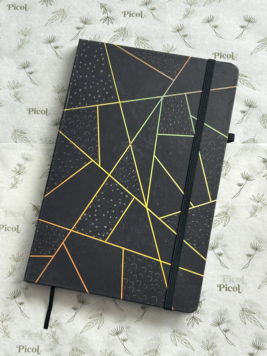 Libreta raya triangulos negros  14x21.5 pasta dura